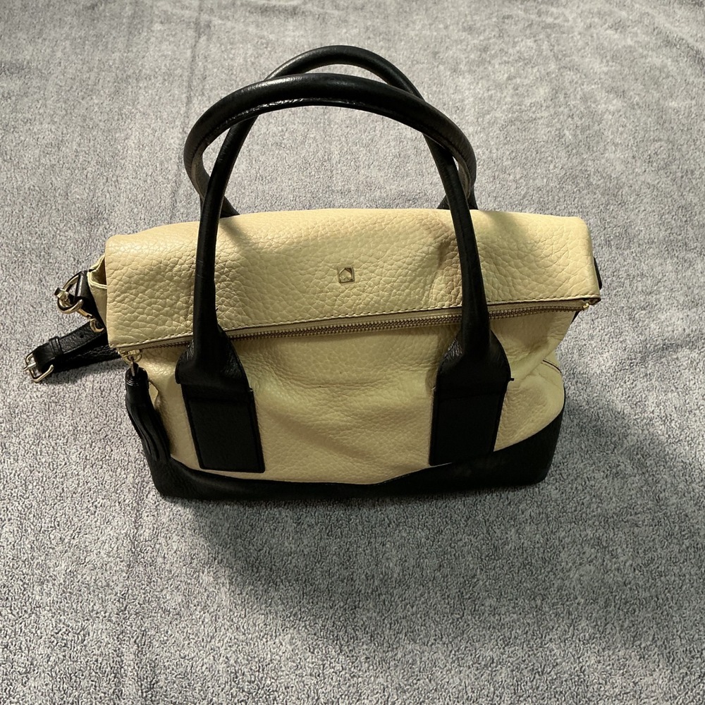 Kate Spade Cobble Hill Little Minka Colorblock Leather Satchel Cream Black